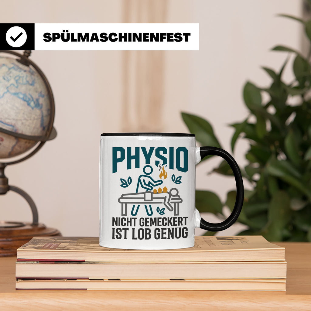 Physio Tasse mit Spruch 'Nicht gemeckert ist Lob genug' | Lu – Schwarz [farbe:schwarz]