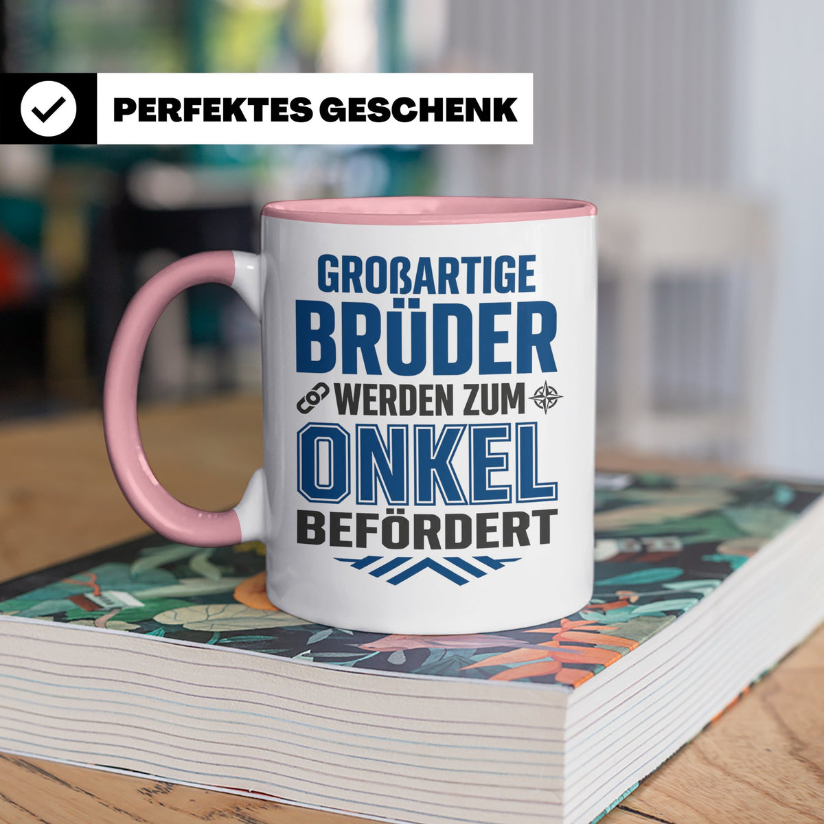 Beförderung zum Onkel Tasse Geschenk für Bruder | Du wirst O – Rosa [farbe:rosa]