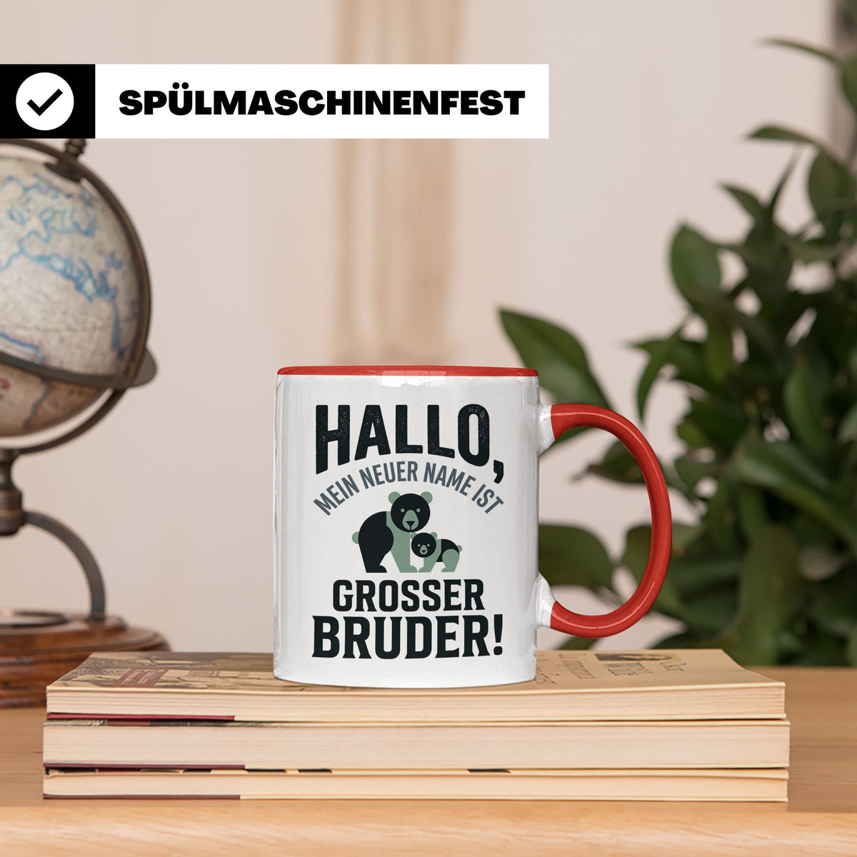 Großer Bruder Tasse mit Bären, Geschenk für werdenden Bruder – Rot [farbe:rot]