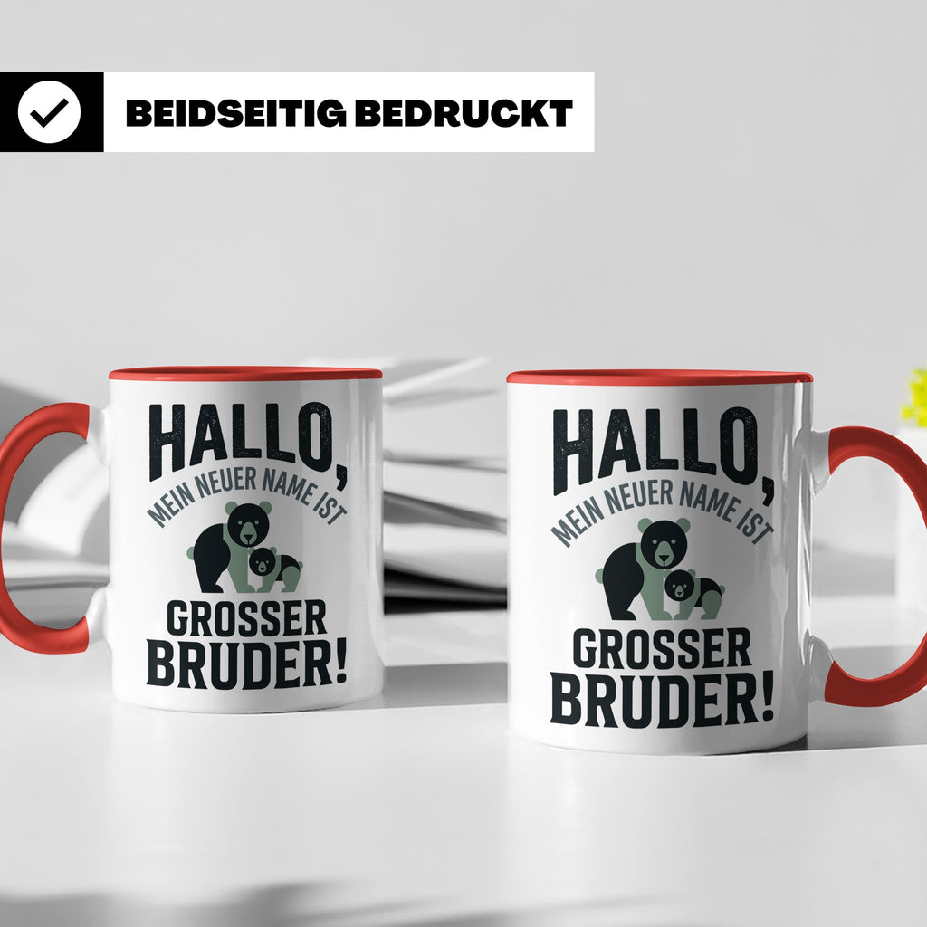 Großer Bruder Tasse mit Bären, Geschenk für werdenden Bruder – Rot [farbe:rot]