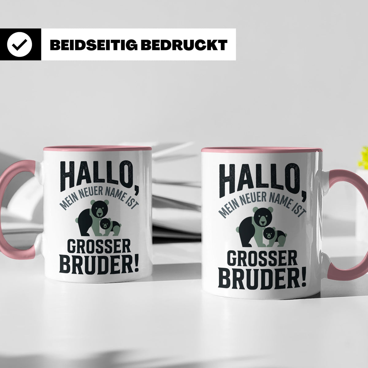 Großer Bruder Tasse mit Bären, Geschenk für werdenden Bruder – Rosa [farbe:rosa]