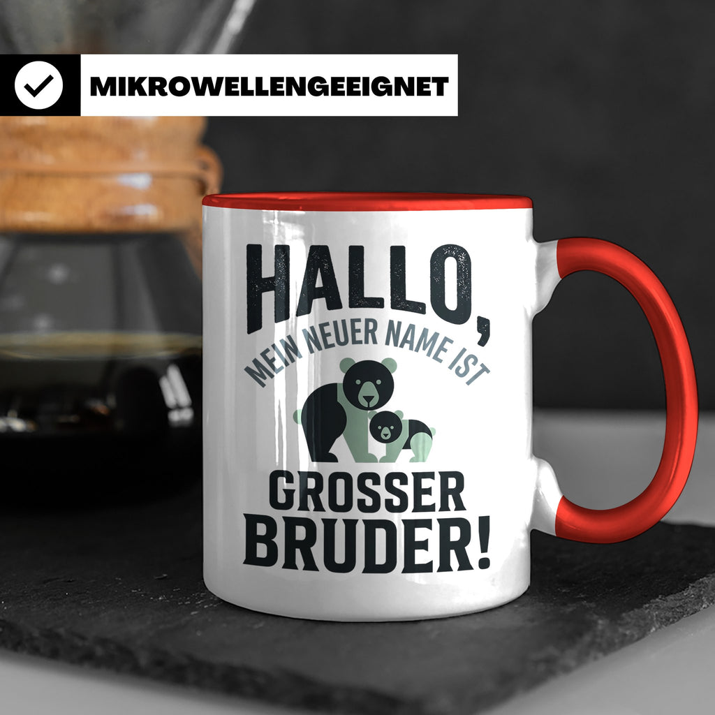 Großer Bruder Tasse mit Bären, Geschenk für werdenden Bruder – Rot [farbe:rot]