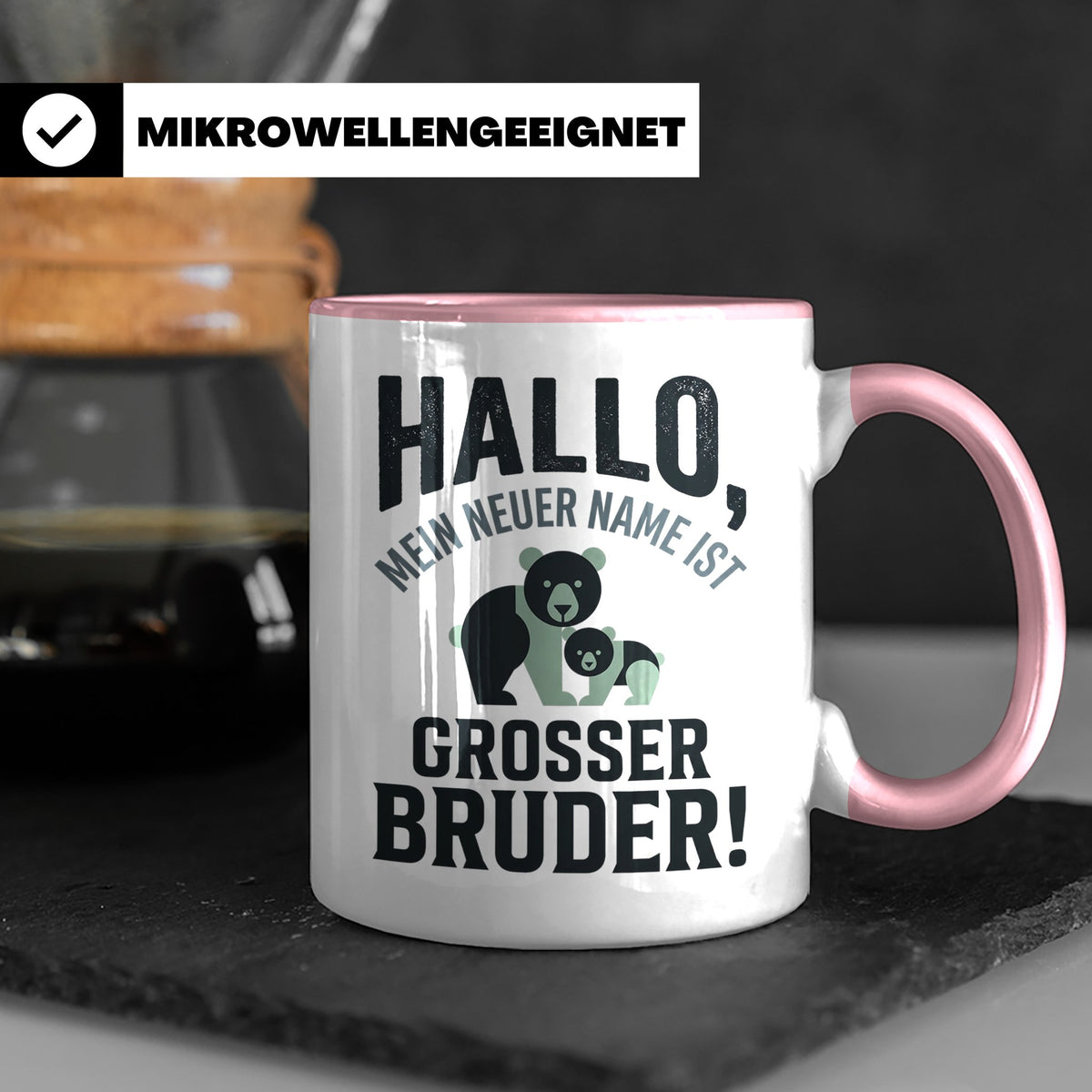 Großer Bruder Tasse mit Bären, Geschenk für werdenden Bruder – Rosa [farbe:rosa]