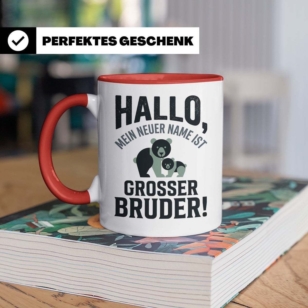 Großer Bruder Tasse mit Bären, Geschenk für werdenden Bruder – Rot [farbe:rot]