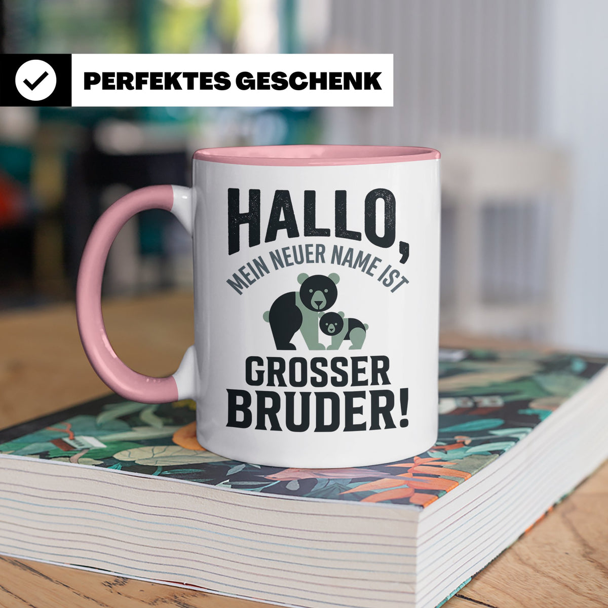 Großer Bruder Tasse mit Bären, Geschenk für werdenden Bruder – Rosa [farbe:rosa]