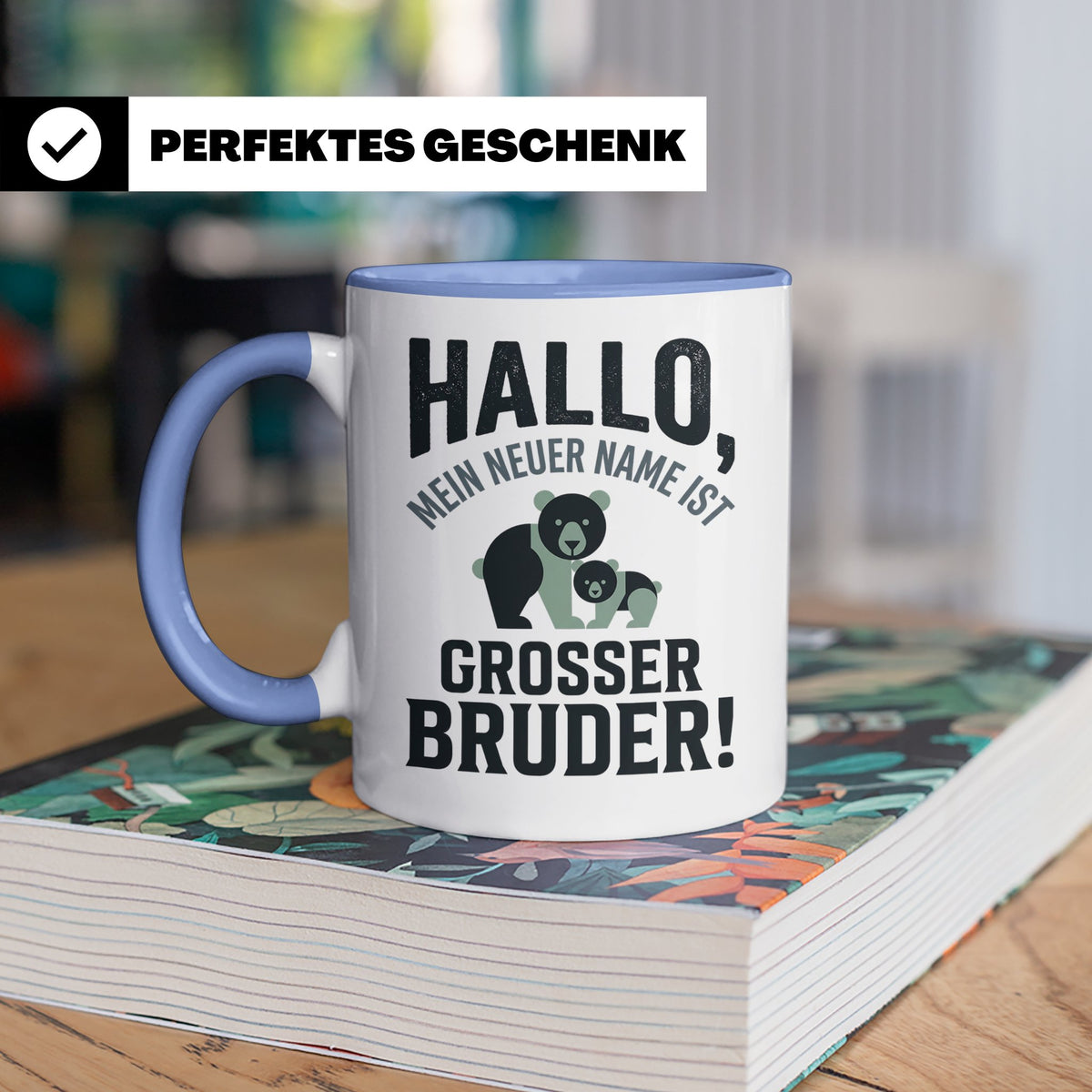 Großer Bruder Tasse mit Bären, Geschenk für werdenden Bruder – Blau [farbe:blau]
