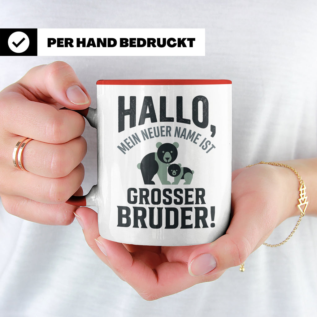 Großer Bruder Tasse mit Bären, Geschenk für werdenden Bruder – Rot [farbe:rot]