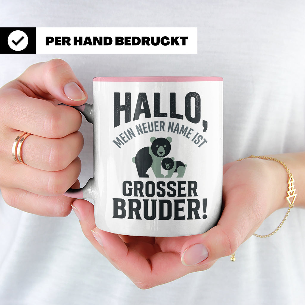 Großer Bruder Tasse mit Bären, Geschenk für werdenden Bruder – Rosa [farbe:rosa]