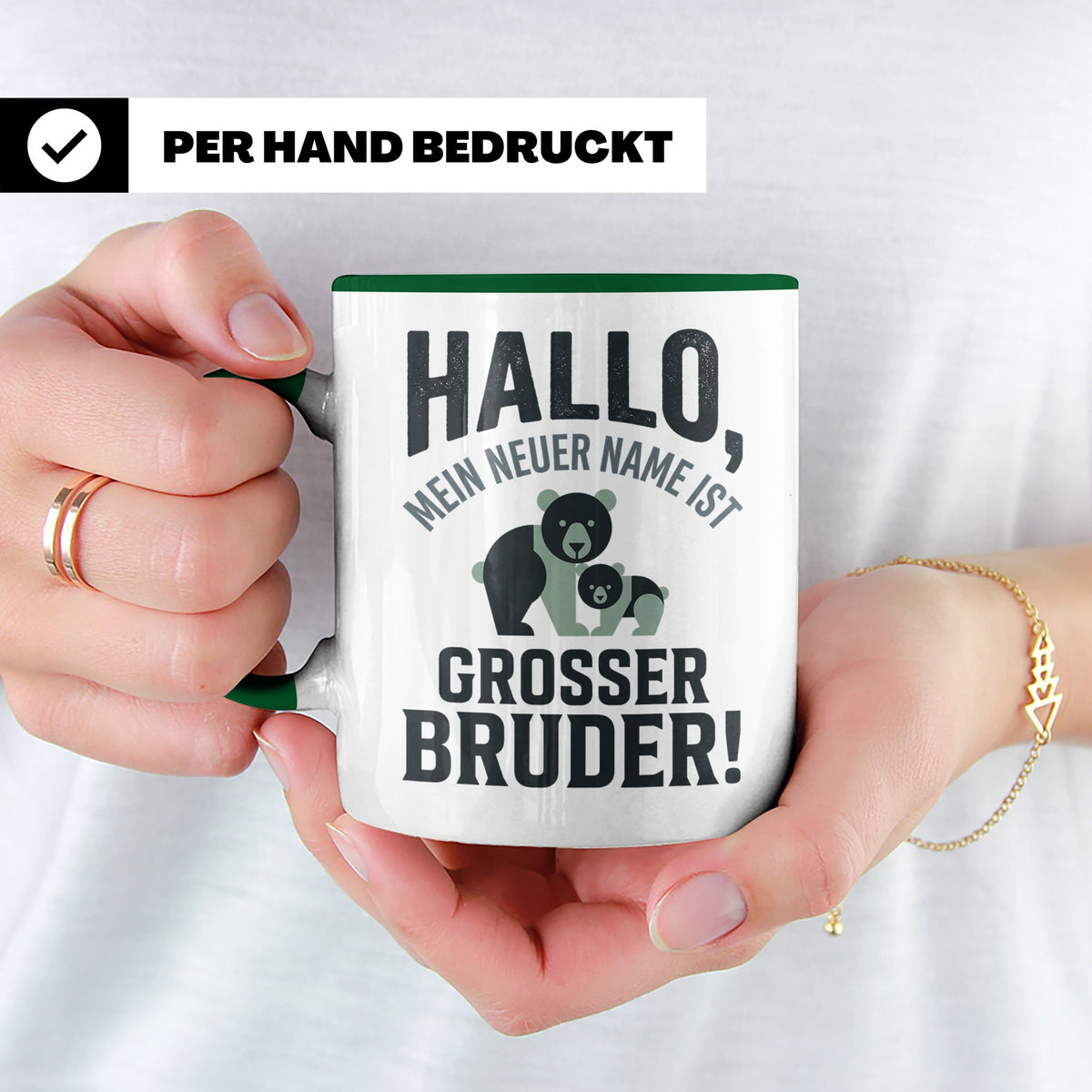Großer Bruder Tasse mit Bären, Geschenk für werdenden Bruder – Grün [farbe:grün]
