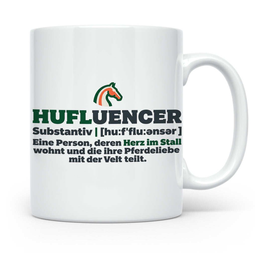 Hufluencer Tasse mit Spruch für Reiterin, Geschenk Pferdemäd – Weiß [farbe:weiß]