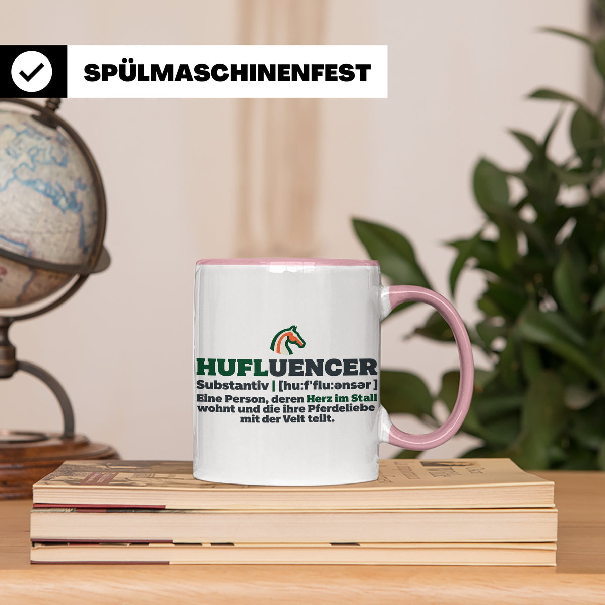 Hufluencer Tasse mit Spruch für Reiterin, Geschenk Pferdemäd – Rosa [farbe:rosa]