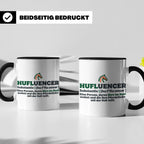Hufluencer Tasse mit Spruch für Reiterin, Geschenk Pferdemäd – Schwarz [farbe:schwarz]