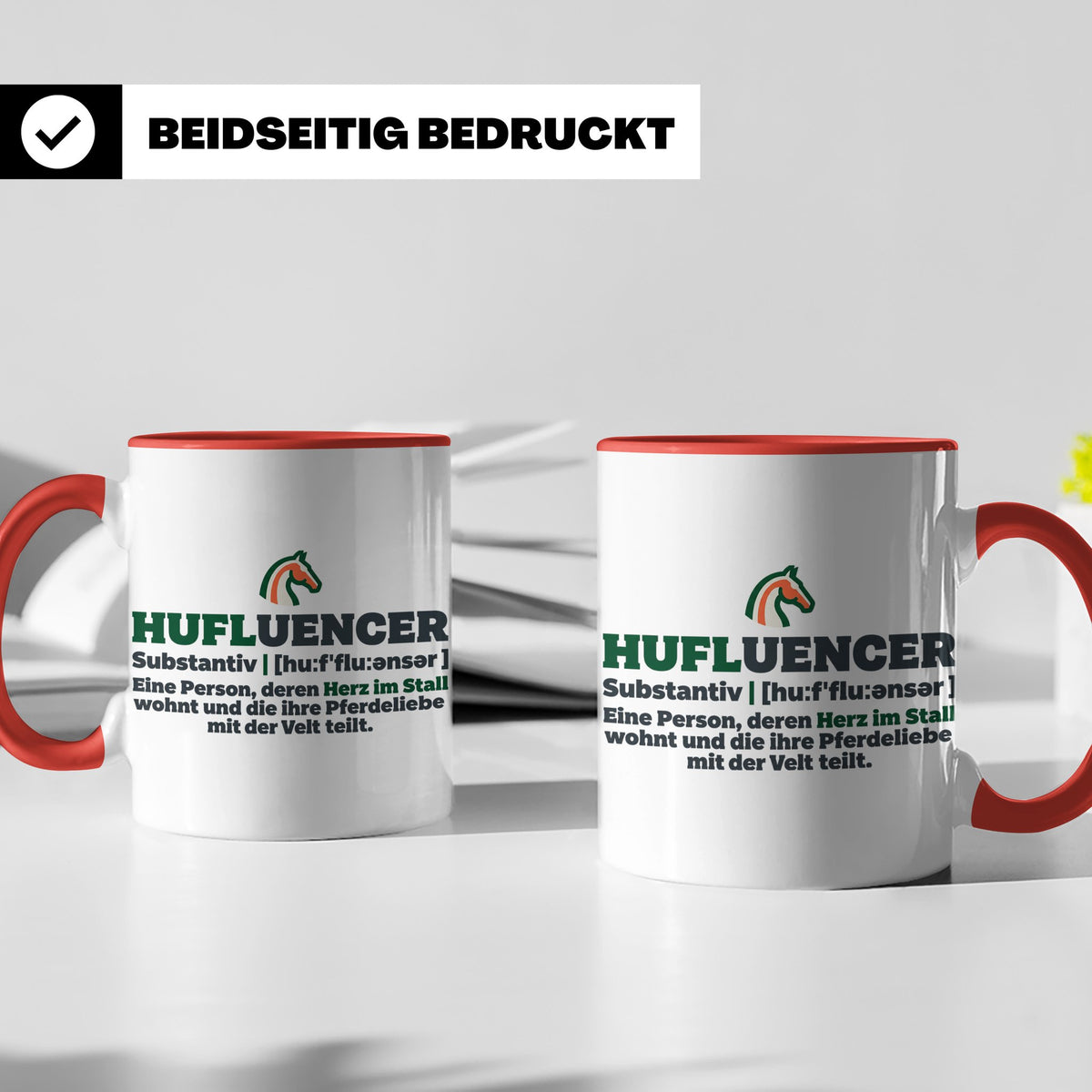 Hufluencer Tasse mit Spruch für Reiterin, Geschenk Pferdemäd – Rot [farbe:rot]
