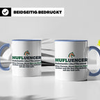 Hufluencer Tasse mit Spruch für Reiterin, Geschenk Pferdemäd – Blau [farbe:blau]