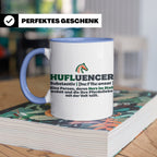 Hufluencer Tasse mit Spruch für Reiterin, Geschenk Pferdemäd – Blau [farbe:blau]