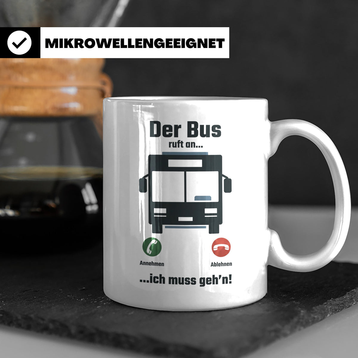 Busfahrer Tasse mit Spruch Der Bus ruft an | Lustiges Gesche – Weiß [farbe:weiß]