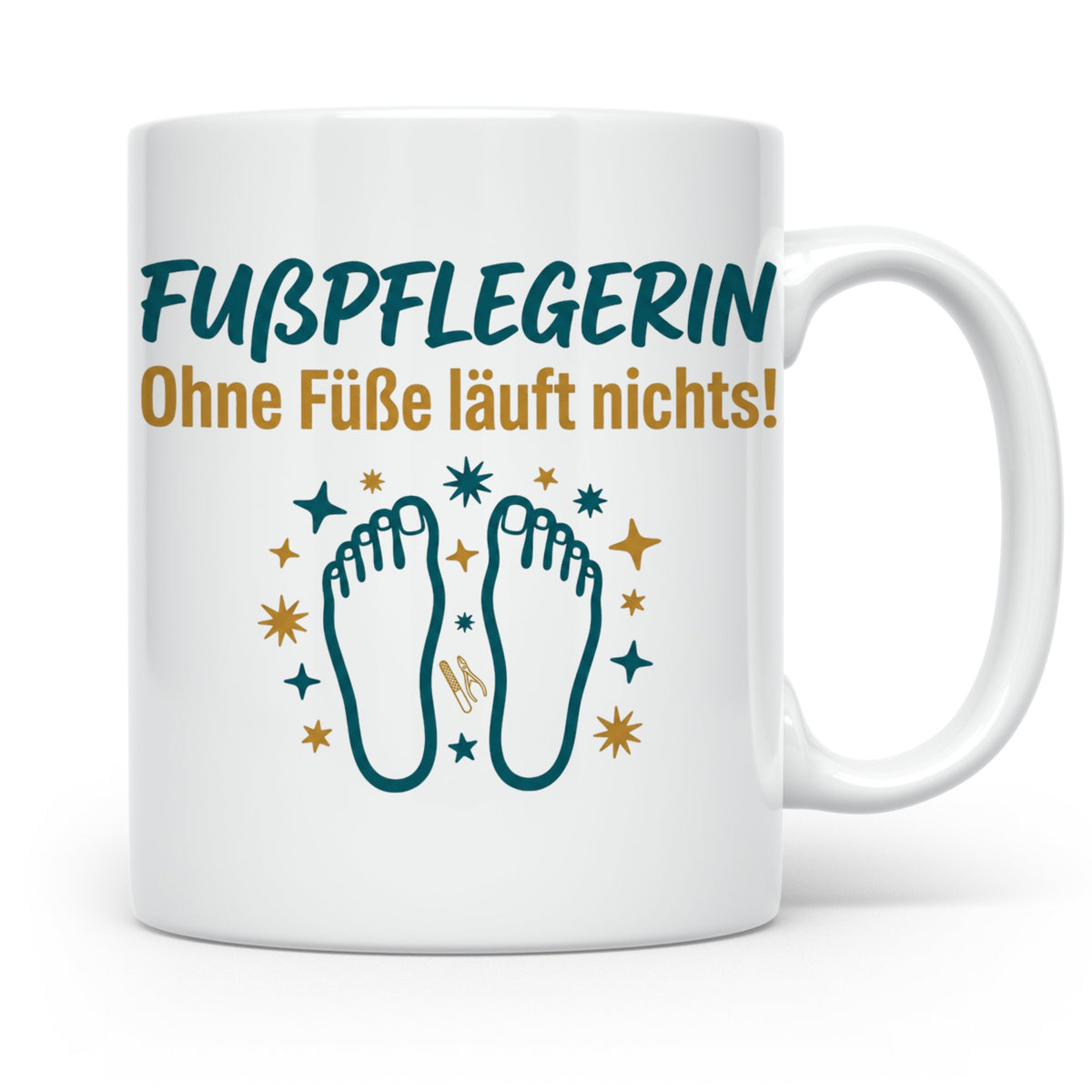 Fußpflegerin Tasse mit Spruch Ohne Füße läuft nichts Geschen – Weiß [farbe:weiß]