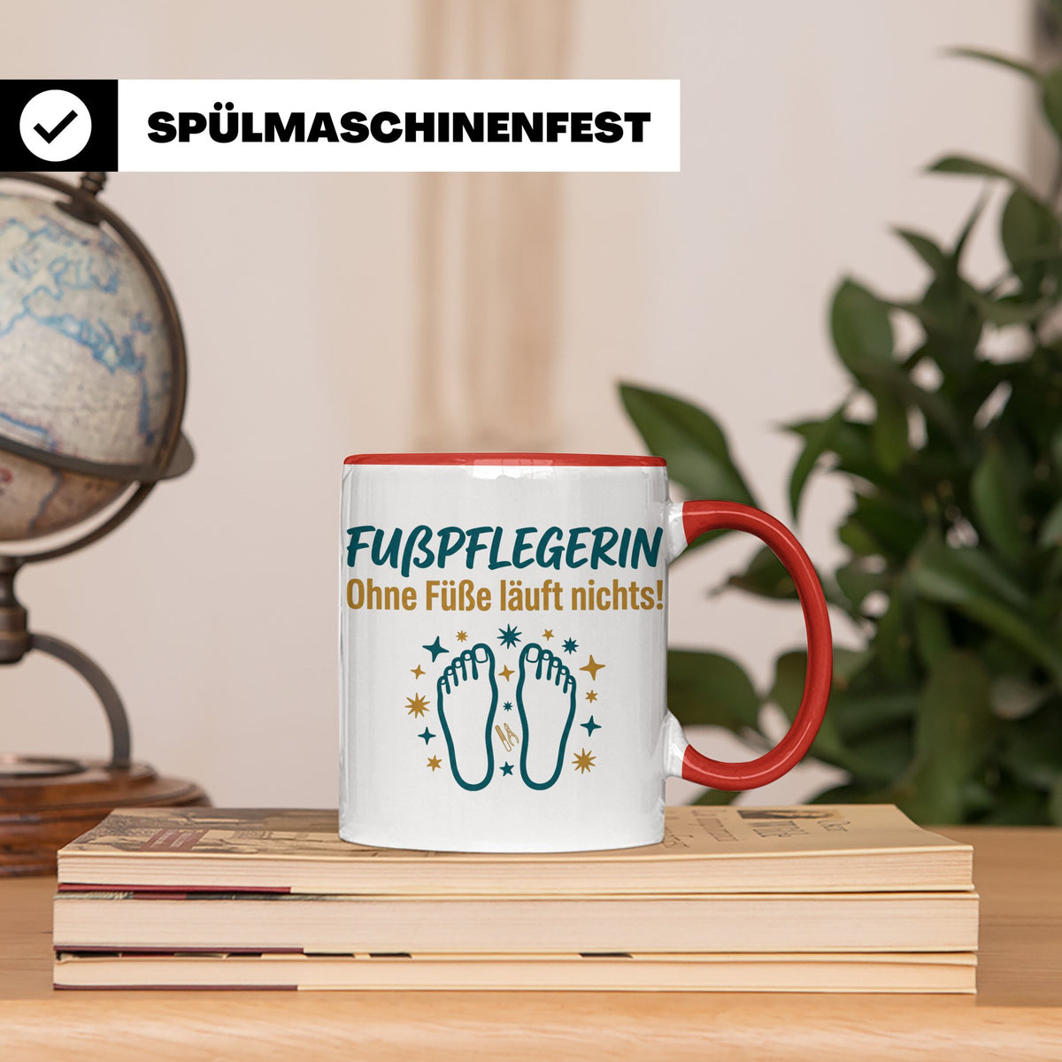 Fußpflegerin Tasse mit Spruch Ohne Füße läuft nichts Geschen – Rot [farbe:rot]
