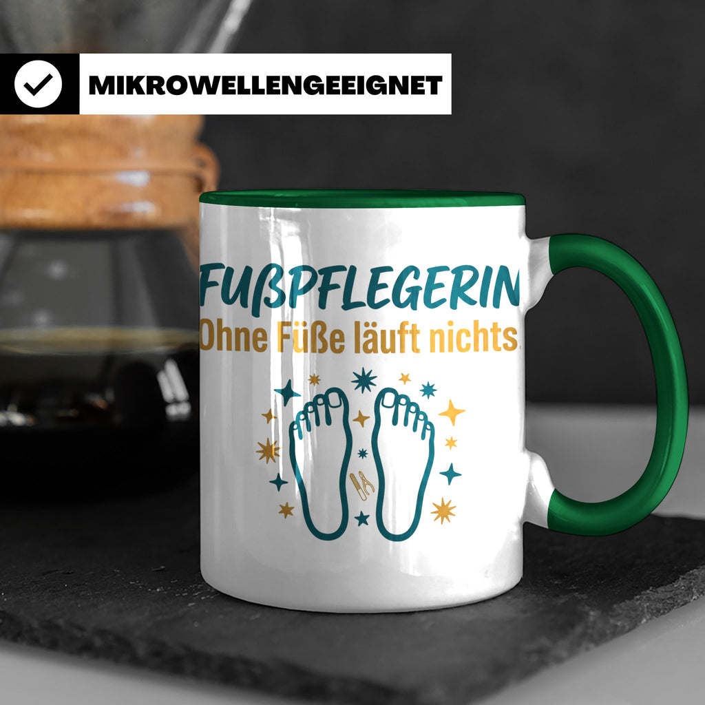 Fußpflegerin Tasse mit Spruch Ohne Füße läuft nichts Geschen – Grün [farbe:grün]