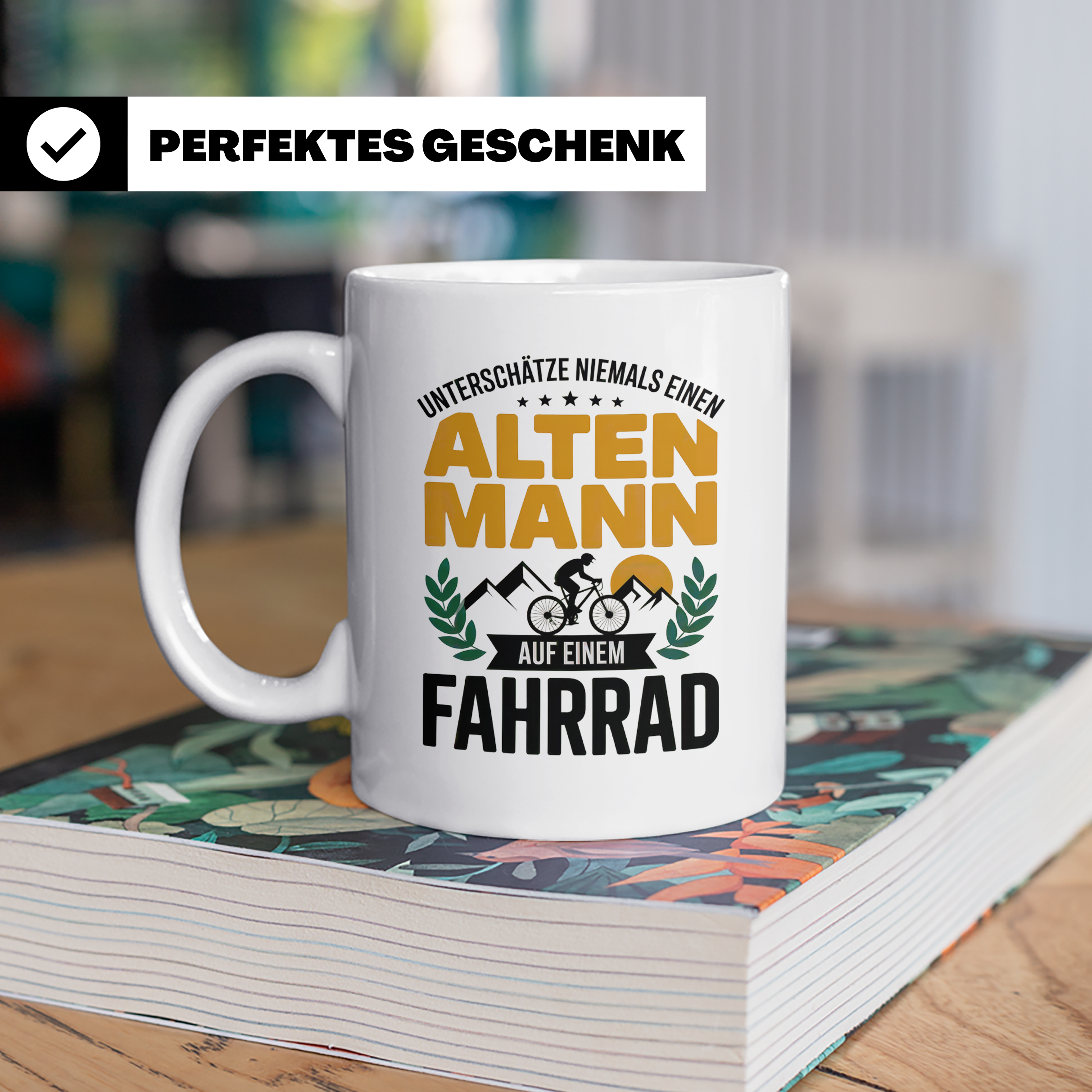 Alter Mann Fahrrad Kaffeetasse - Radfahrer Geschenkidee für  – Weiß [farbe:weiß]