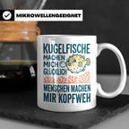 Kugelfisch Tasse mit Spruch Menschen Kopfweh. Lustiger Kaffe – Weiß [farbe:weiß]