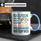 Kugelfisch Tasse mit Spruch Menschen Kopfweh. Lustiger Kaffe – Blau [farbe:blau]