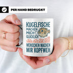 Kugelfisch Tasse mit Spruch Menschen Kopfweh. Lustiger Kaffe – Weiß [farbe:weiß]
