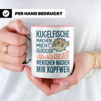 Kugelfisch Tasse mit Spruch Menschen Kopfweh. Lustiger Kaffe – Rosa [farbe:rosa]