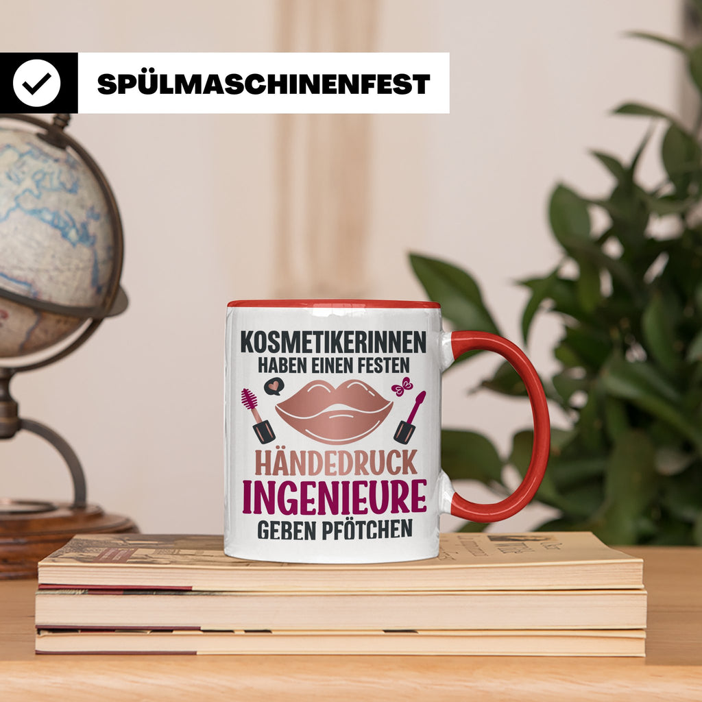 Kosmetikerin Tasse mit Spruch Fester Händedruck, Geschenk fü – Rot [farbe:rot]