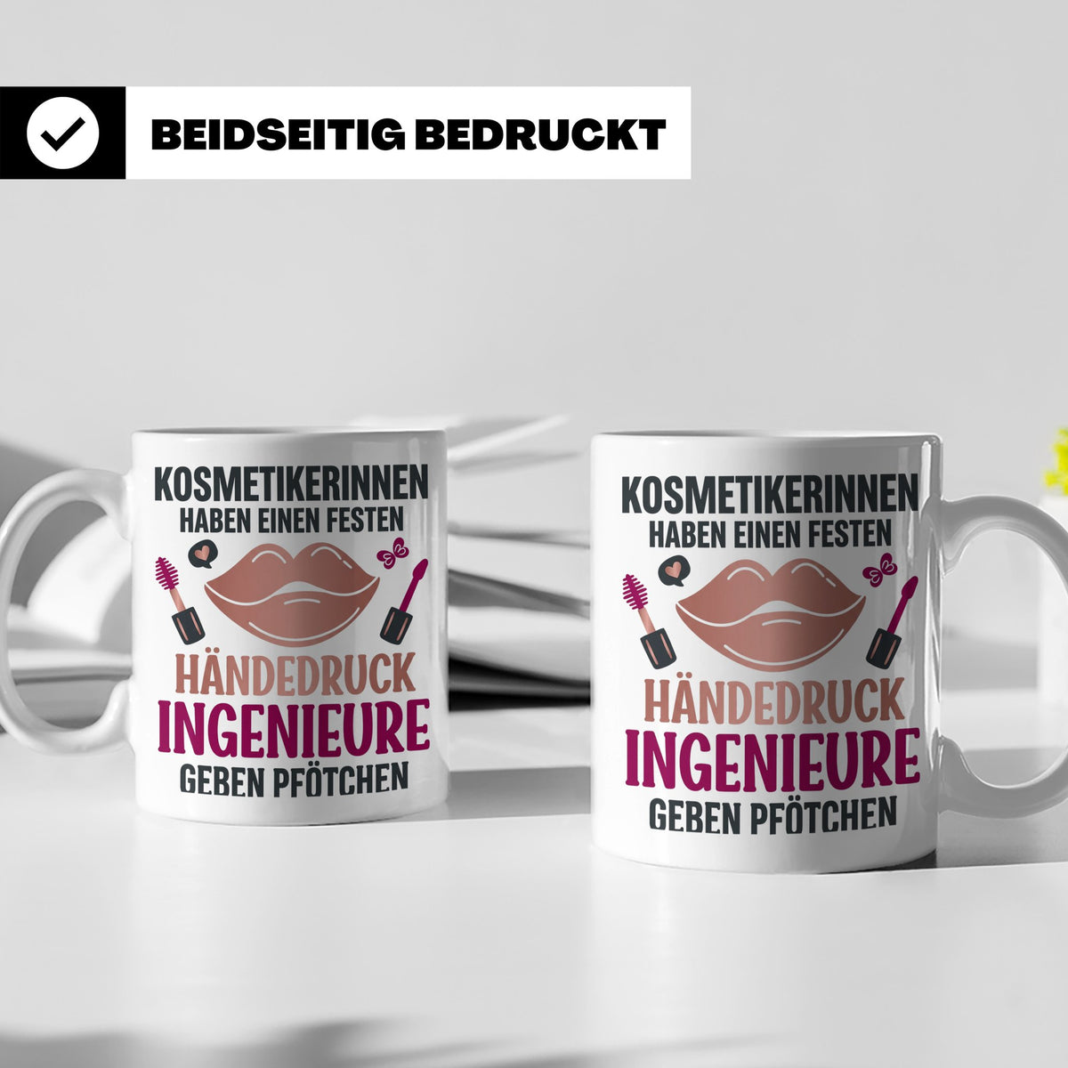 Kosmetikerin Tasse mit Spruch Fester Händedruck, Geschenk fü – Weiß [farbe:weiß]