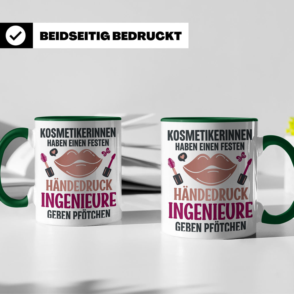 Kosmetikerin Tasse mit Spruch Fester Händedruck, Geschenk fü – Grün [farbe:grün]