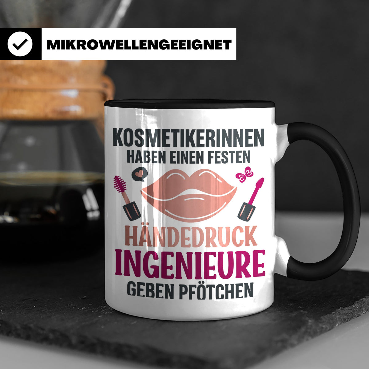 Kosmetikerin Tasse mit Spruch Fester Händedruck, Geschenk fü – Schwarz [farbe:schwarz]