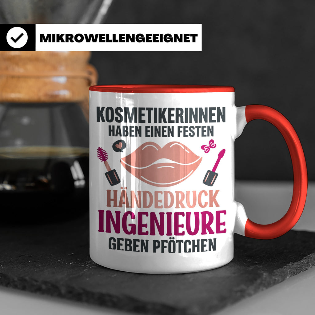Kosmetikerin Tasse mit Spruch Fester Händedruck, Geschenk fü – Rot [farbe:rot]