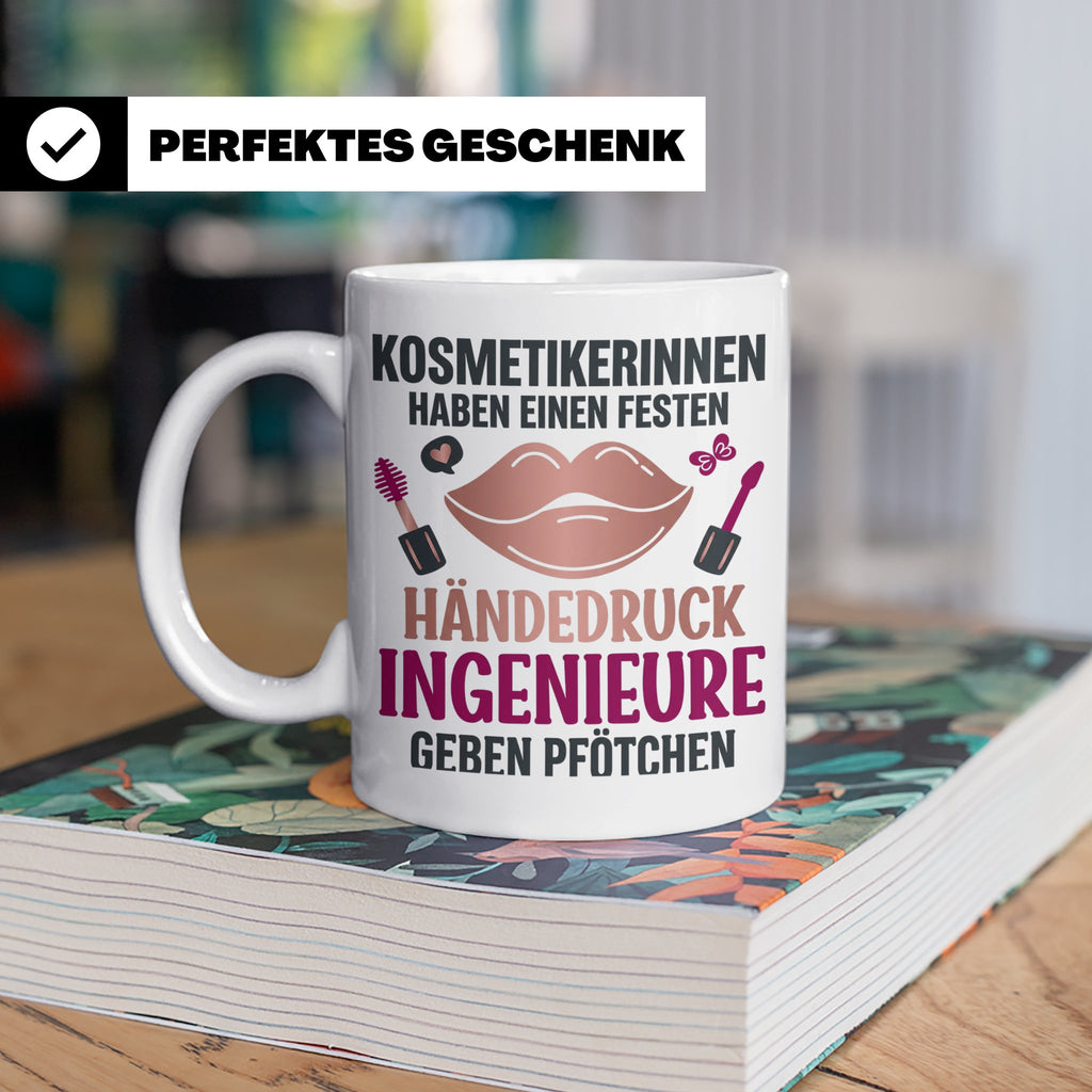 Kosmetikerin Tasse mit Spruch Fester Händedruck, Geschenk fü – Weiß [farbe:weiß]