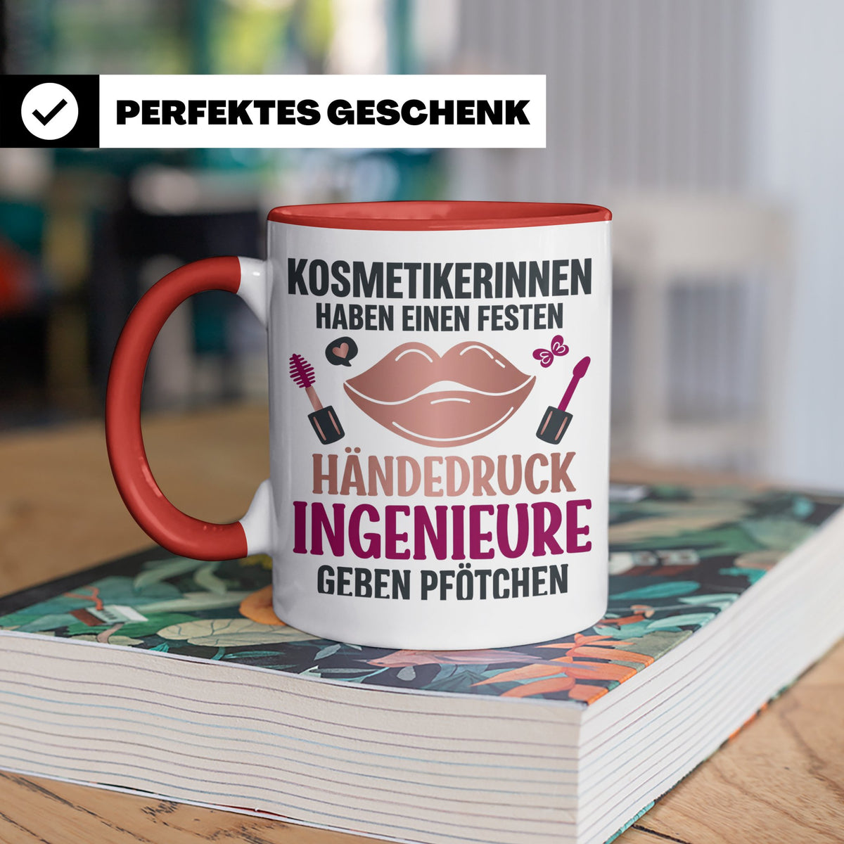 Kosmetikerin Tasse mit Spruch Fester Händedruck, Geschenk fü – Rot [farbe:rot]