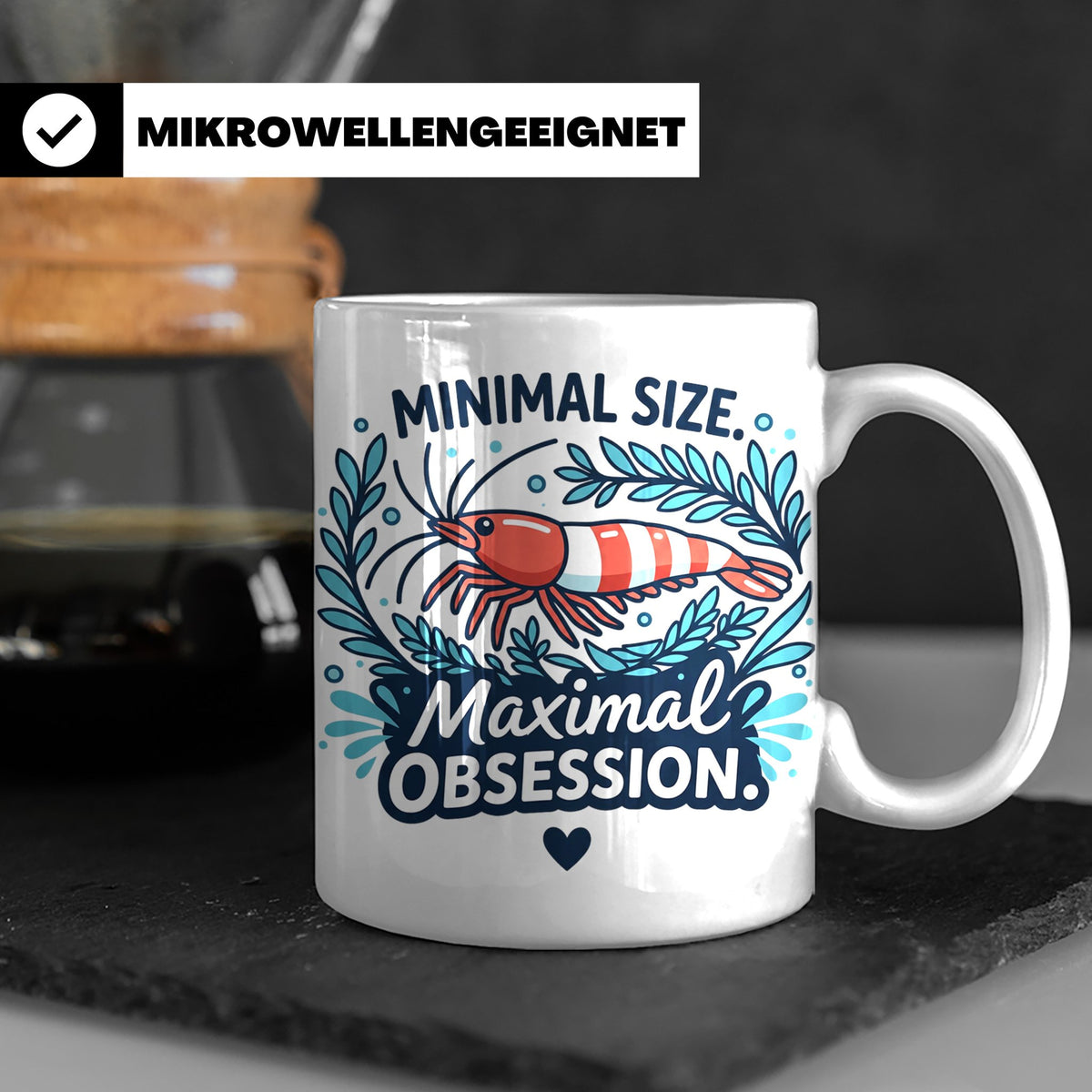 Garnelen Tasse "Minimal Size Maximal Obsession" Crystal Red  – Weiß [farbe:weiß]