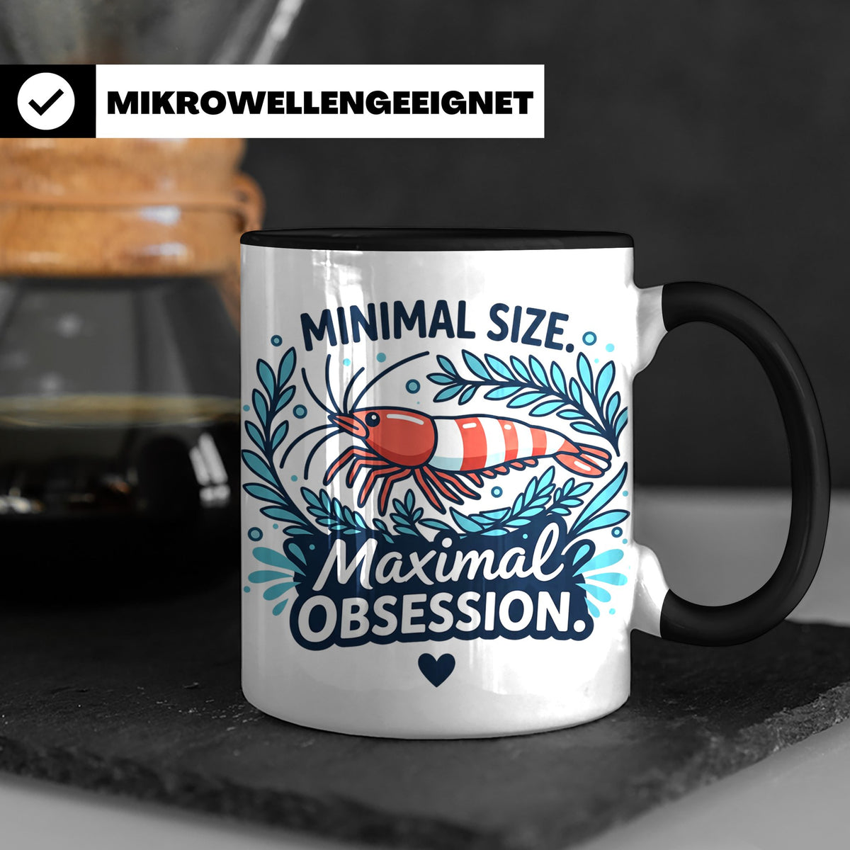 Garnelen Tasse "Minimal Size Maximal Obsession" Crystal Red  – Schwarz [farbe:schwarz]