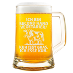 Lustiger Bierkrug „Second Hand Vegetarier“ – Witziger Spruch mit Kuh, Geschenk für Fleischliebhaber & Grillfans, Personalisiertes Biergeschenk