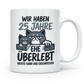 25. Hochzeitstag Tasse Silberhochzeit lustig mit Katze Motiv – Weiß [farbe:weiß]