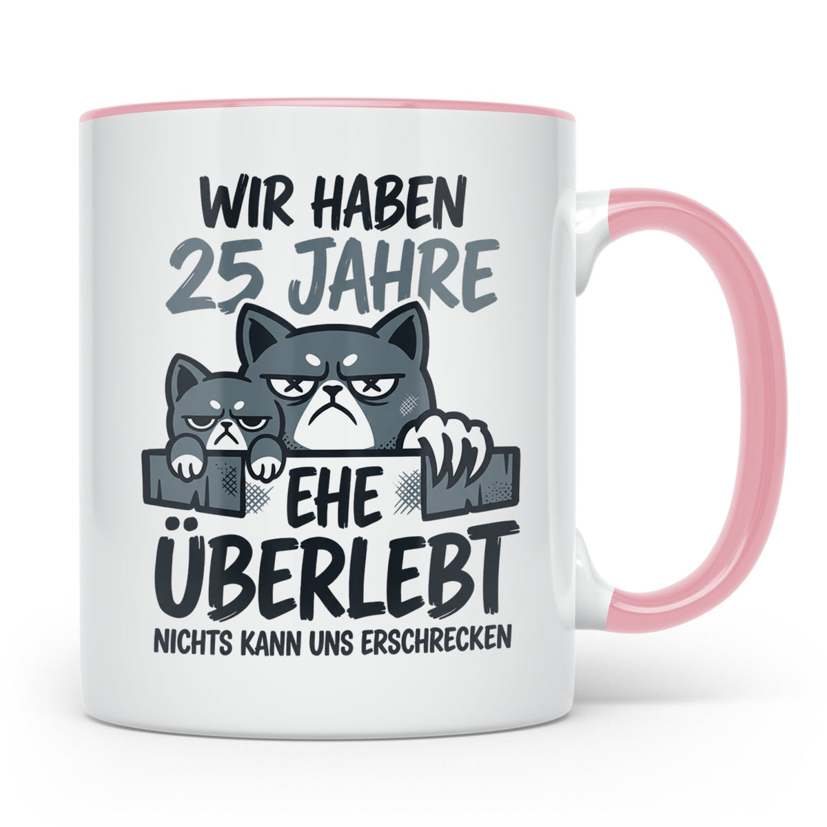 25. Hochzeitstag Tasse Silberhochzeit lustig mit Katze Motiv – Rosa [farbe:rosa]