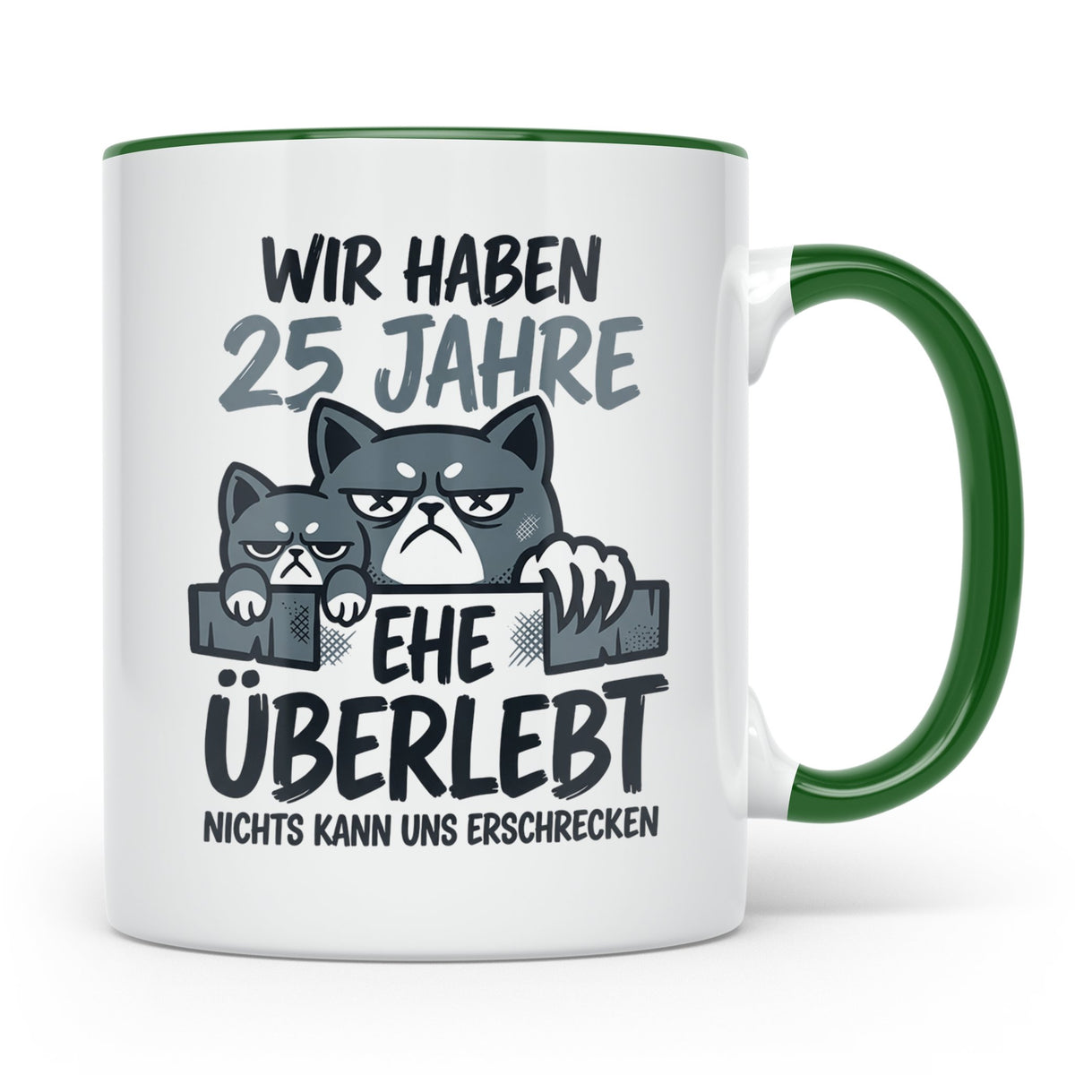 25. Hochzeitstag Tasse Silberhochzeit lustig mit Katze Motiv – Grün [farbe:grün]