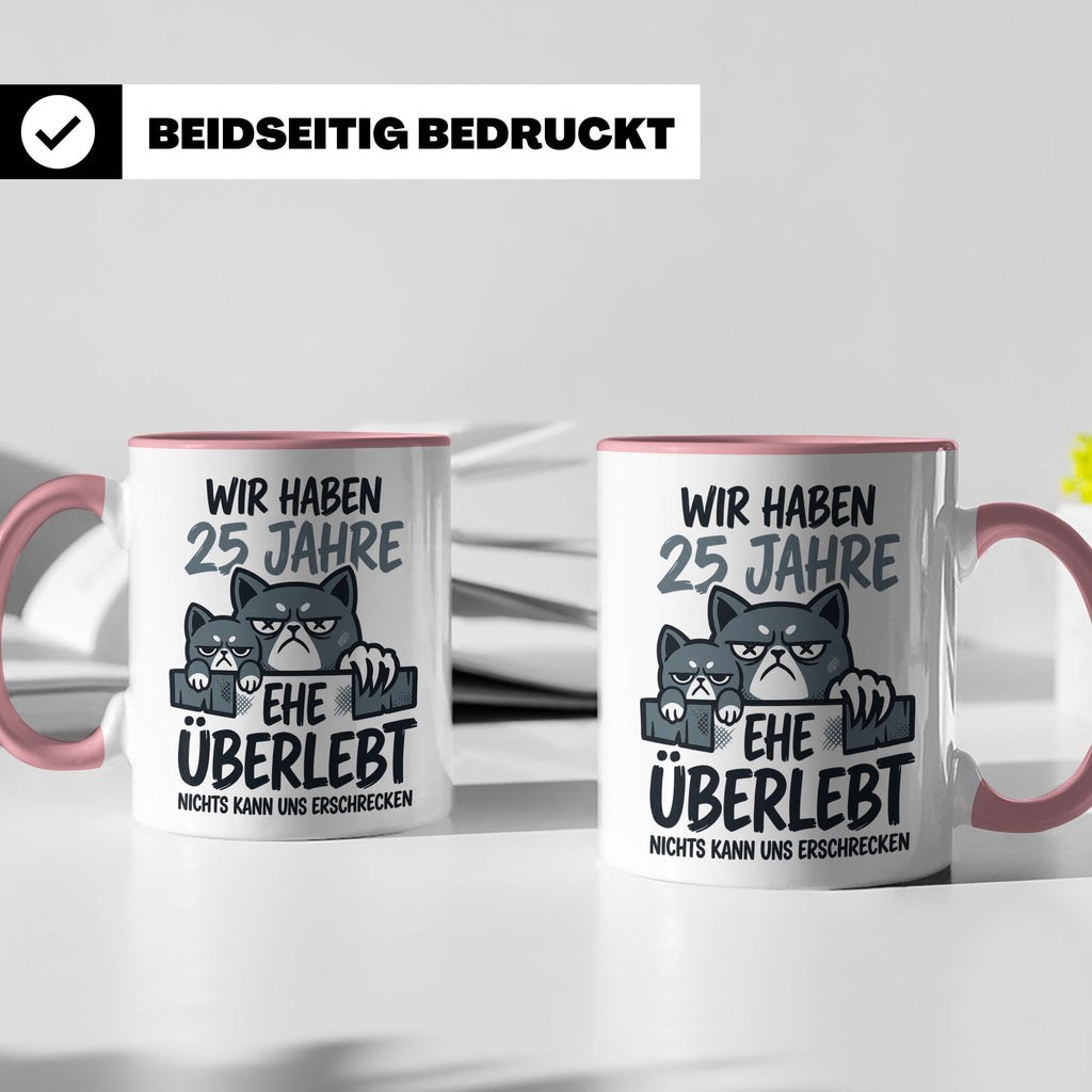 25. Hochzeitstag Tasse Silberhochzeit lustig mit Katze Motiv – Rosa [farbe:rosa]