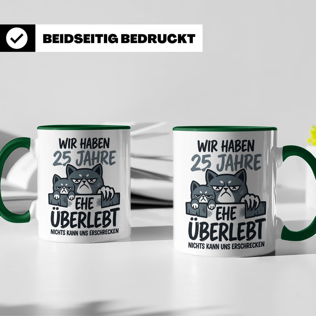 25. Hochzeitstag Tasse Silberhochzeit lustig mit Katze Motiv – Grün [farbe:grün]