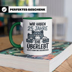 25. Hochzeitstag Tasse Silberhochzeit lustig mit Katze Motiv – Grün [farbe:grün]