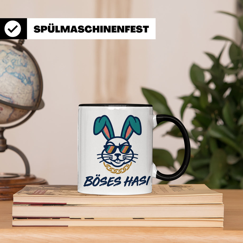 Böses Hasi Tasse lustig mit Spruch, cooler Gangster Hase mit – Schwarz [farbe:schwarz]