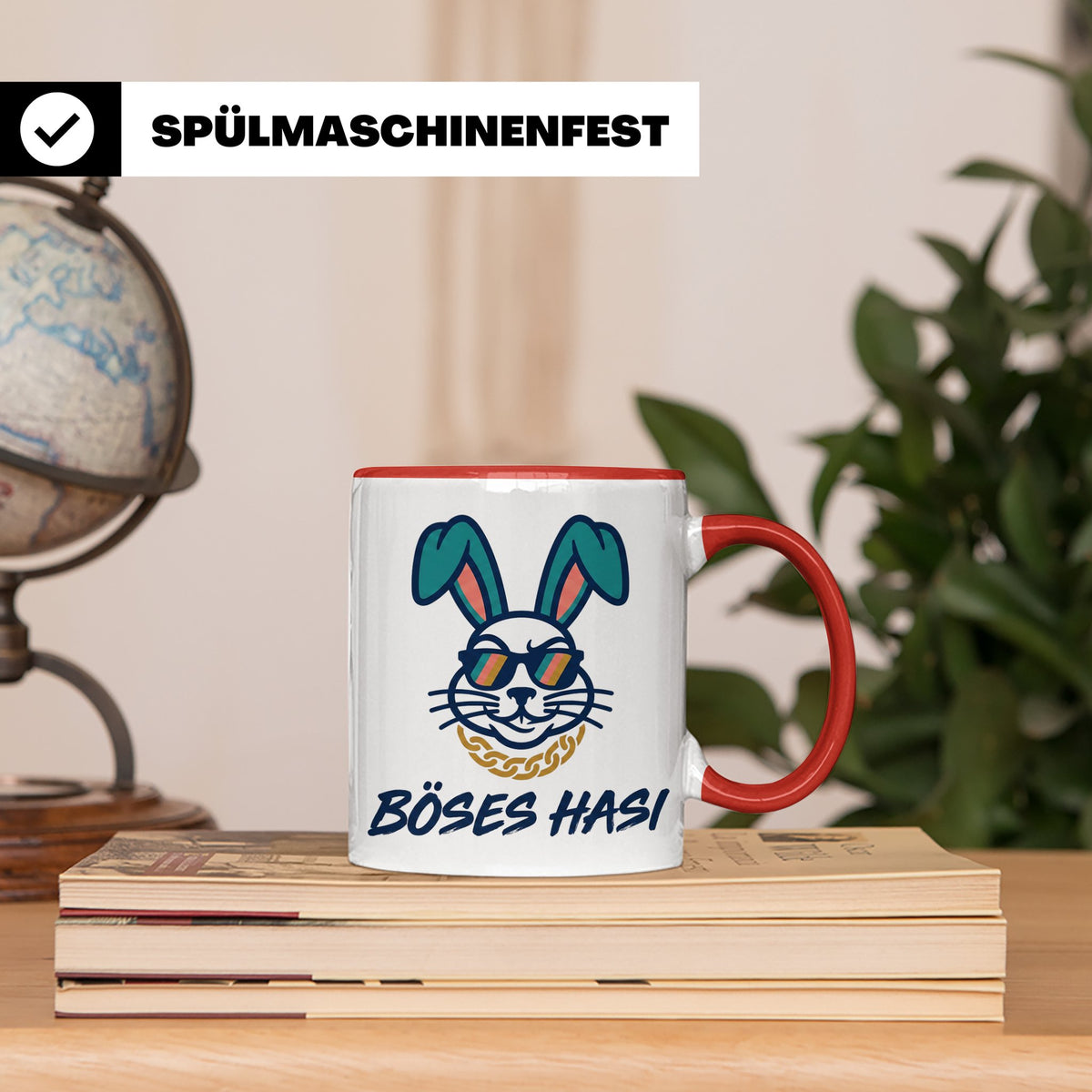 Böses Hasi Tasse lustig mit Spruch, cooler Gangster Hase mit – Rot [farbe:rot]
