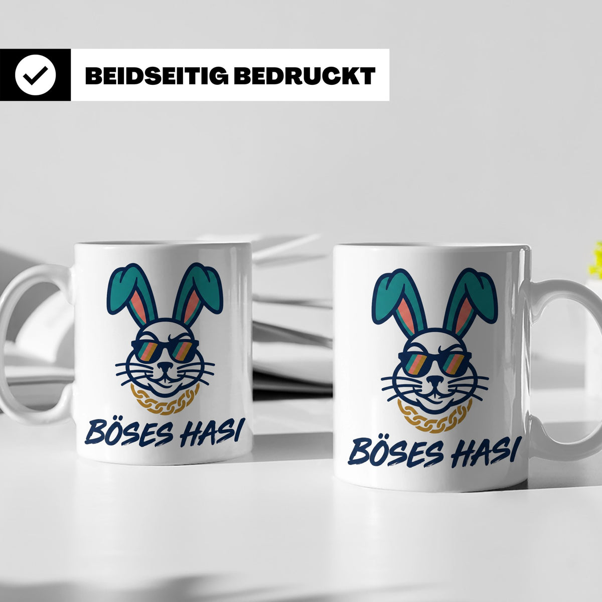 Böses Hasi Tasse lustig mit Spruch, cooler Gangster Hase mit – Weiß [farbe:weiß]
