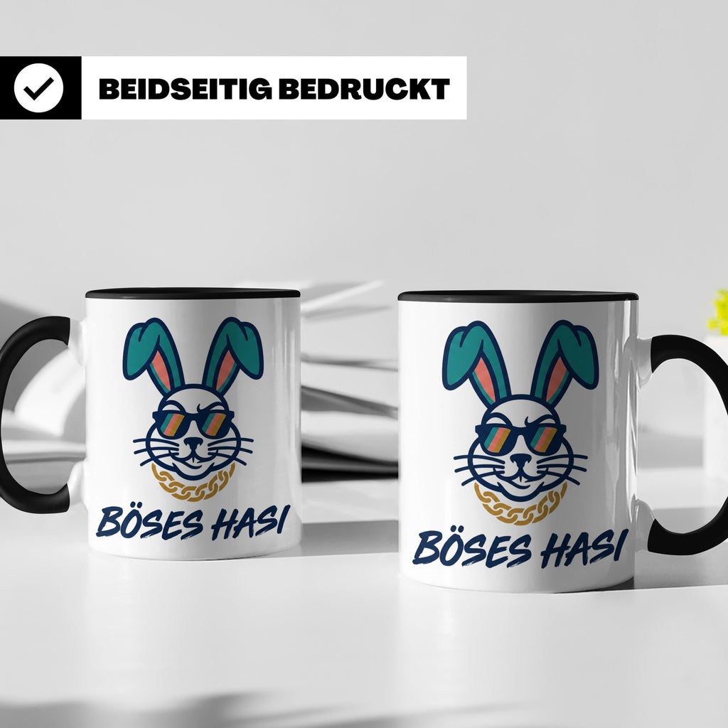 Böses Hasi Tasse lustig mit Spruch, cooler Gangster Hase mit – Schwarz [farbe:schwarz]