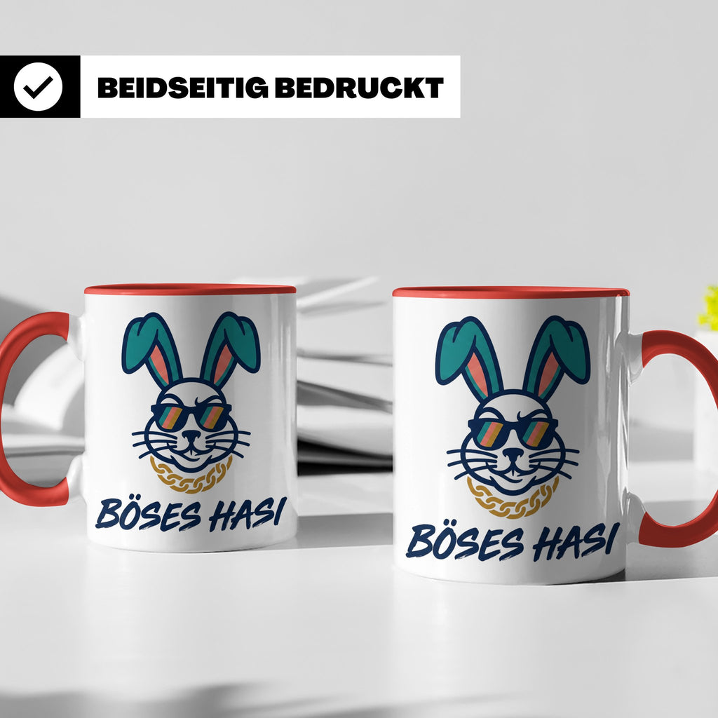 Böses Hasi Tasse lustig mit Spruch, cooler Gangster Hase mit – Rot [farbe:rot]