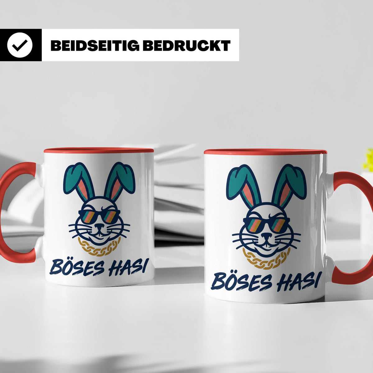 Böses Hasi Tasse lustig mit Spruch, cooler Gangster Hase mit – Rot [farbe:rot]